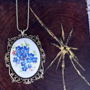 Vintage Forget Me Not Necklace Floral Ceramic Limoges Cottagecore